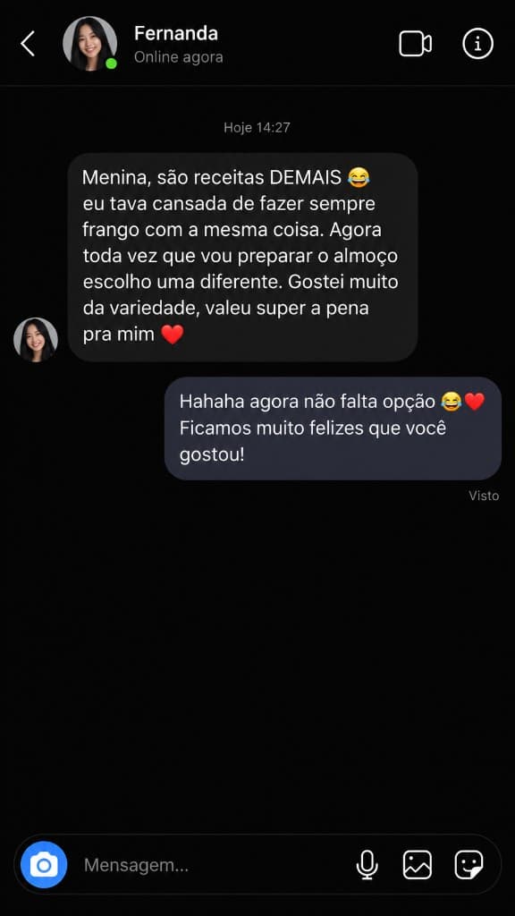 Depoimento de Fernanda: muita variedade de receitas para o almoço